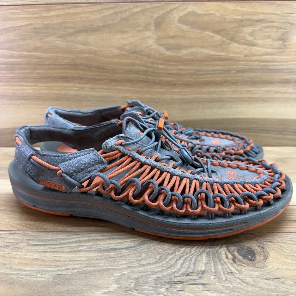 Keen Uneek Rope Slip On Sandals Mens 8.5 Orange Gray Travel Vacation Trail